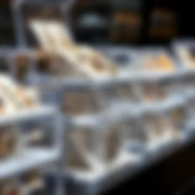 Intricate Jewelry Display in Acrylic Boxes Close-up of stackable acrylic boxes displaying intricate jewelry pieces