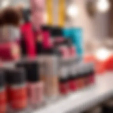 Close-up of customized acrylic makeup shelf with vibrant colors