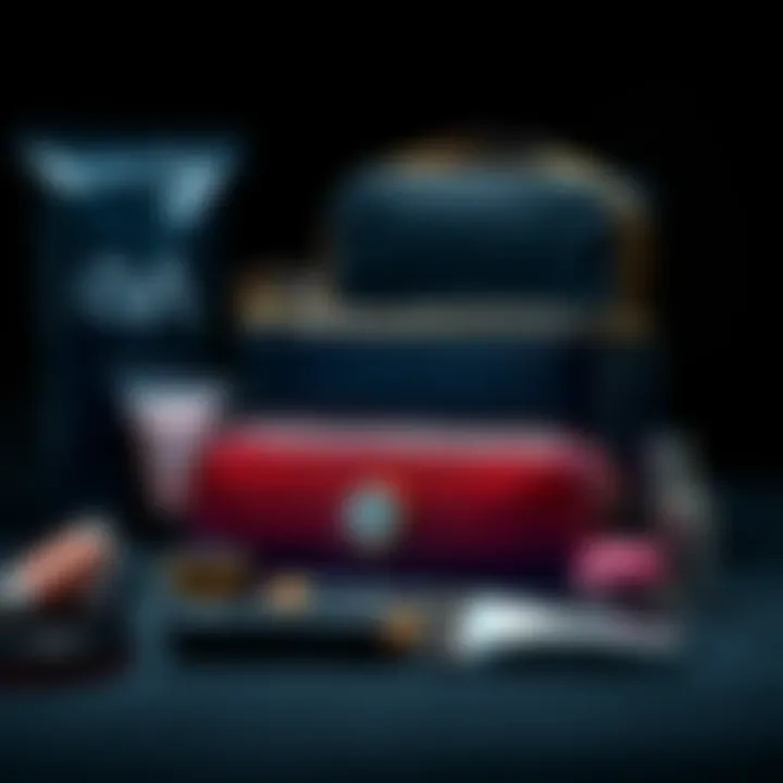 Array of materials used in modern makeup bags