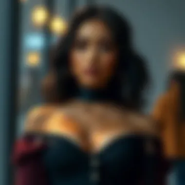 Fashionable outfits complemented by bust enhancement pads.