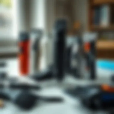 Different types of clippers displayed on a clean surface