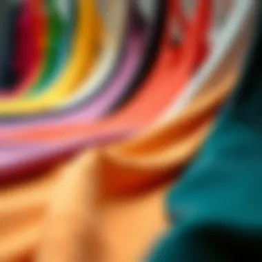 An array of fabric swatches used in color block tank production