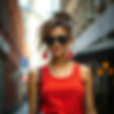 A stylish individual wearing a color block tank with statement accessories