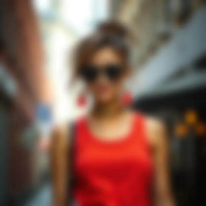 A stylish individual wearing a color block tank with statement accessories