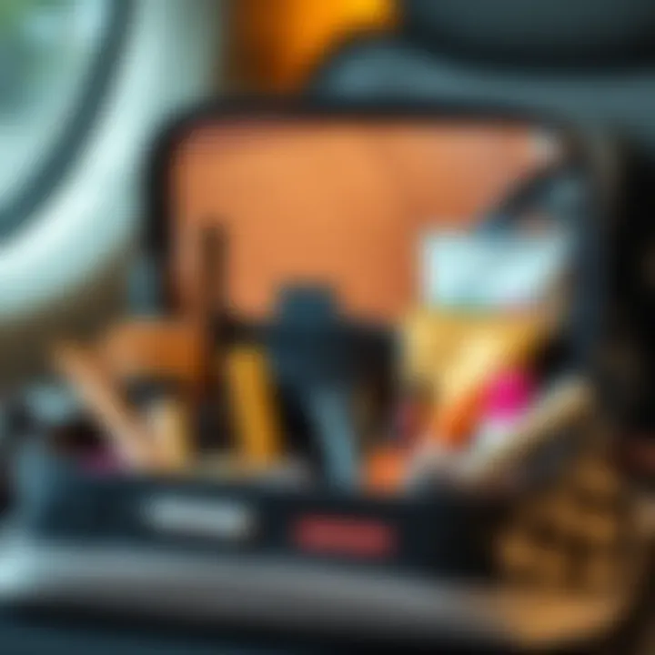 Stylish travel makeup bag packed with essential cosmetics