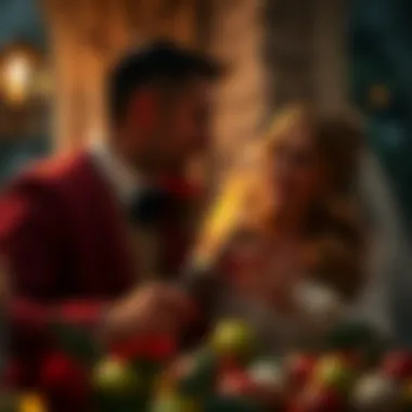 Couple celebrating with a personalized knife set