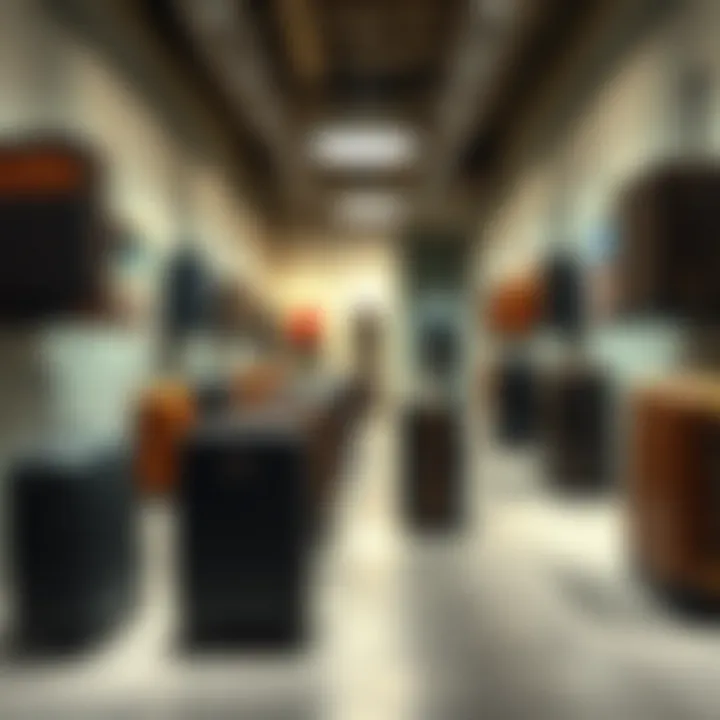 Historical evolution of luggage designs displayed in a gallery