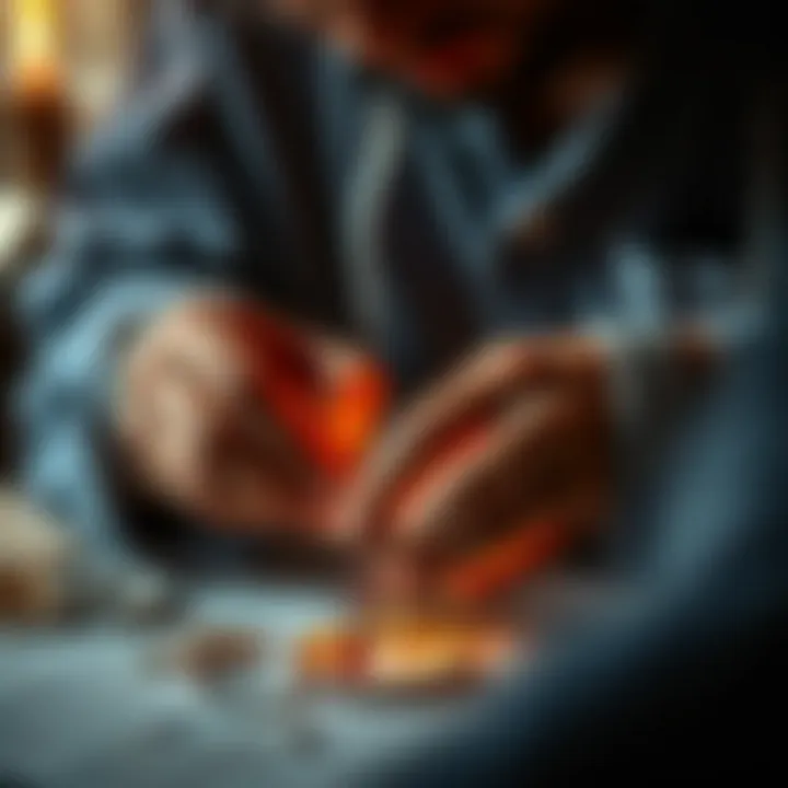 Artisan hands meticulously crafting a piece of diamond bling wrap, highlighting craftsmanship