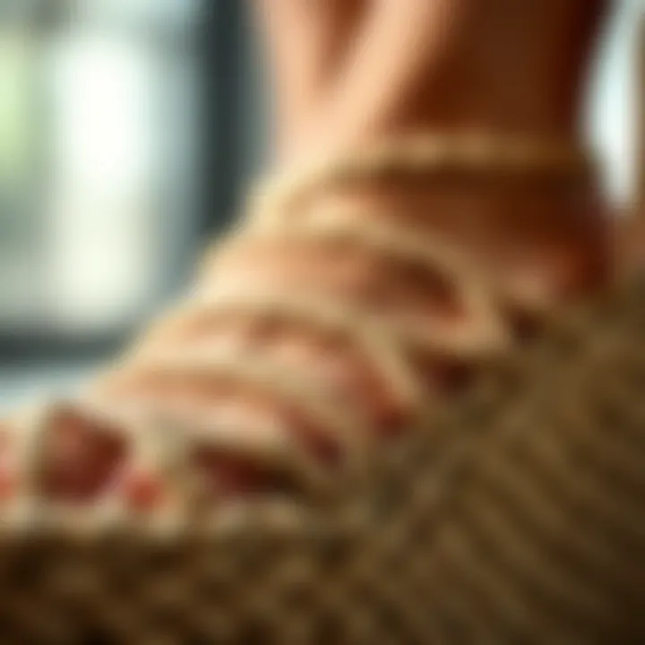 A close-up showcasing the intricate weaving of espadrille fabric