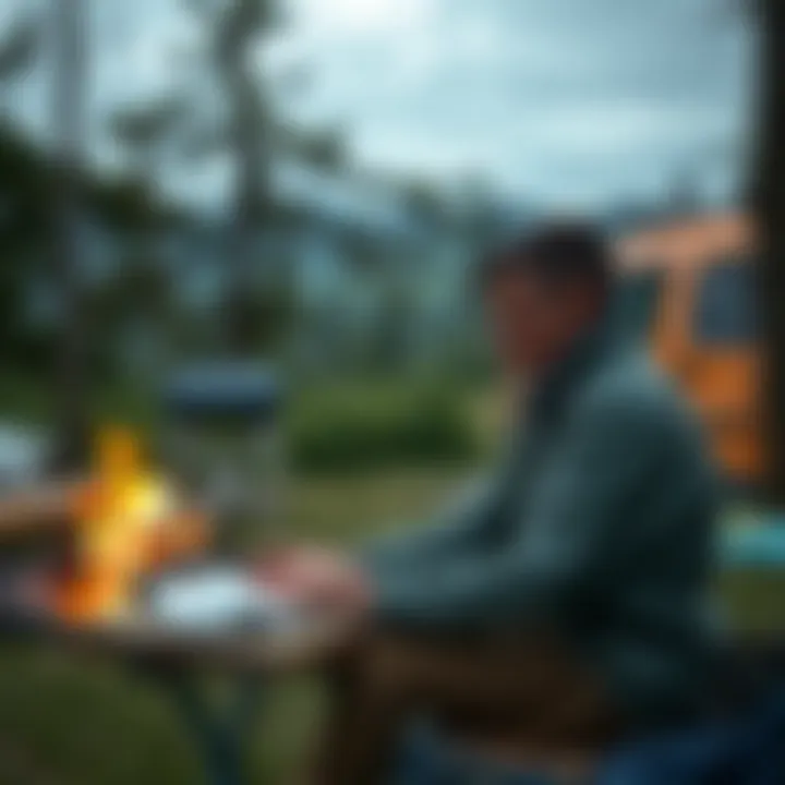 Traveler using soap sheets at a campsite