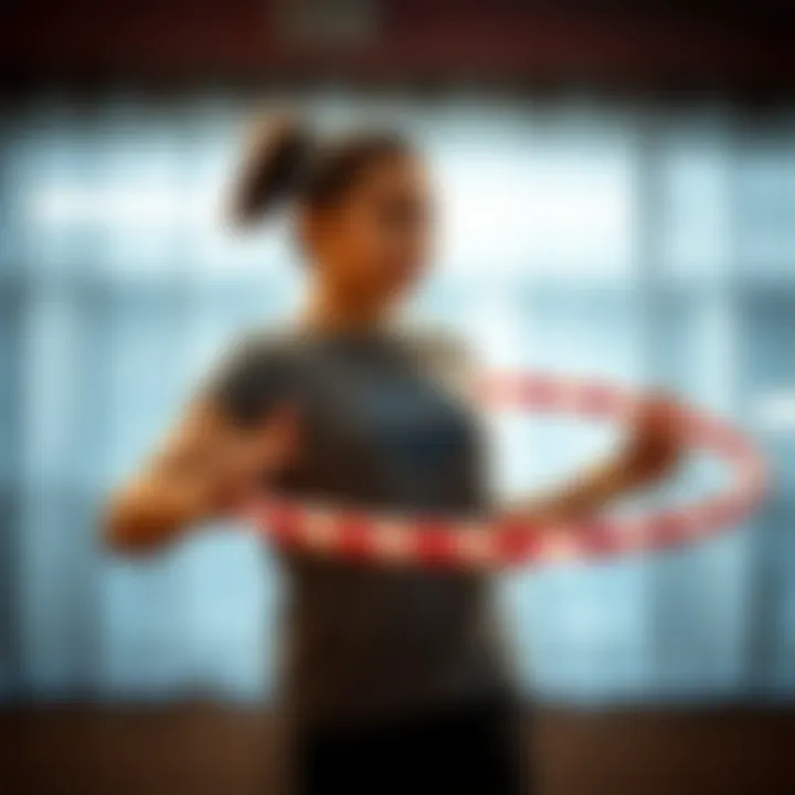 Engaging Workout with Adjustable Hula Hoop A person engaging in an energetic workout with an adjustable hula hoop