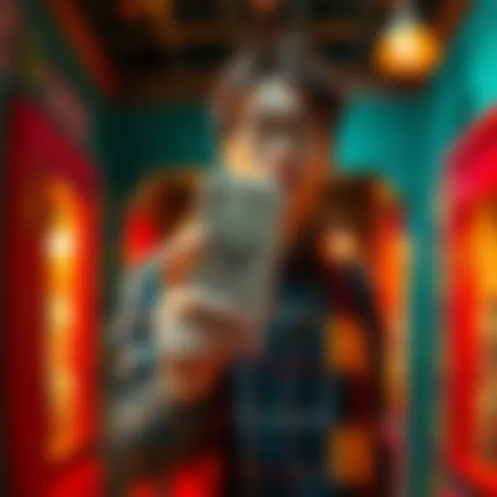 Stylish individual showcasing a clear Harry Potter phone case in a vibrant setting