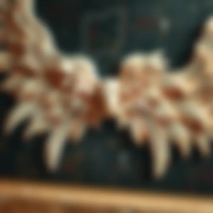Close-up of textured angel wings artwork showcasing intricate details