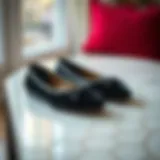 Elegant black velvet flats displayed on a stylish surface