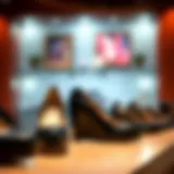 Elegant black wedge dress shoes on a stylish display