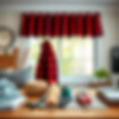 DIY buffalo plaid valance project materials and tools displayed