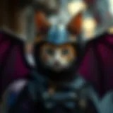 A creative cat costume adorned with bat wing details
