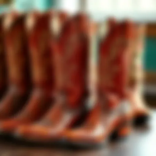 A vibrant collection of cowgirl boots displayed elegantly