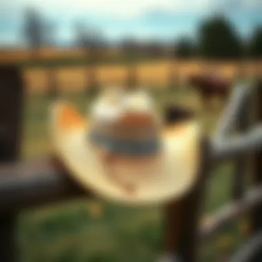 Stylish cowgirl hat resting on a rustic fence