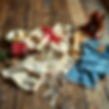 A fashionable cowgirl outfit laid out on a wooden surface