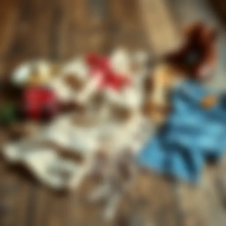 A fashionable cowgirl outfit laid out on a wooden surface