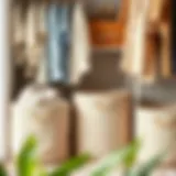 Chic fabric storage bins in a stylish closet setup