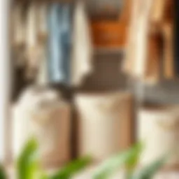 Chic fabric storage bins in a stylish closet setup