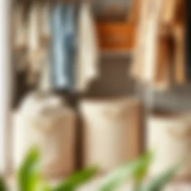 Chic fabric storage bins in a stylish closet setup