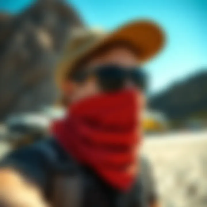 Adventure Ready with UV Protection Outdoor scene featuring a person wearing a UV neck scarf during an adventurous outing