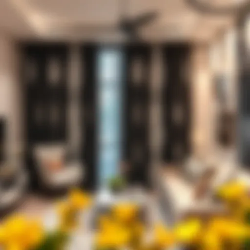 Contemporary living room featuring graphic blackout curtains that enhance decor and light control