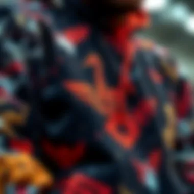 A close-up view of various printing techniques used in hoodie graphic designs.