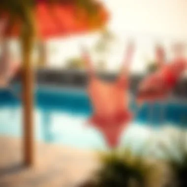 Stylish Flamingo Bathing Suit on a Clothesline Stylish flamingo bathing suit hanging on a clothesline