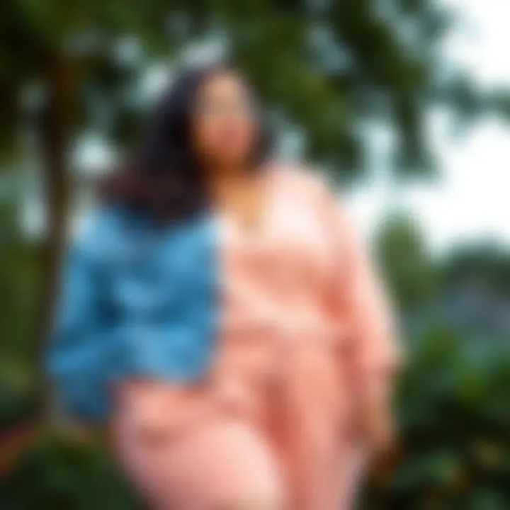 Fashionable plus size romper styled for a casual outing in a park