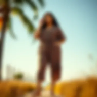 Stylish plus size romper accessorized with trendy jewelry and footwear