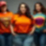 Diverse styles of plus size t-shirts showcasing vibrant colors and patterns