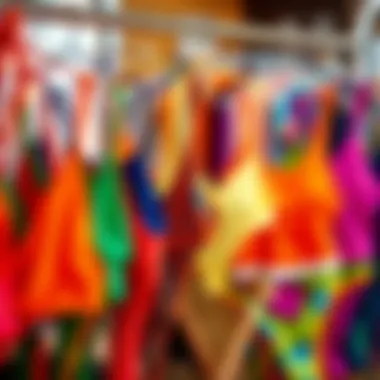 Vibrant Tankini Collection Bright and colorful tankini swimsuits displayed on a rack