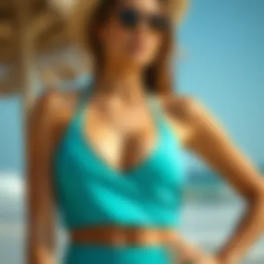 Beach Ready in Tankini Stylish model showcasing a tankini at the beach