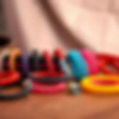 An array of finished rubber bracelets displayed on a stylish background, showcasing creativity.