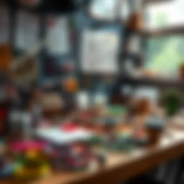 A creative workspace filled with materials and inspiration for designing unique rubber jewelry.