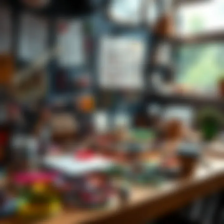 A creative workspace filled with materials and inspiration for designing unique rubber jewelry.