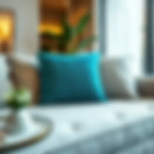 Elegant teal throw pillow on a modern sofa