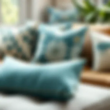 Various teal throw pillow designs and patterns