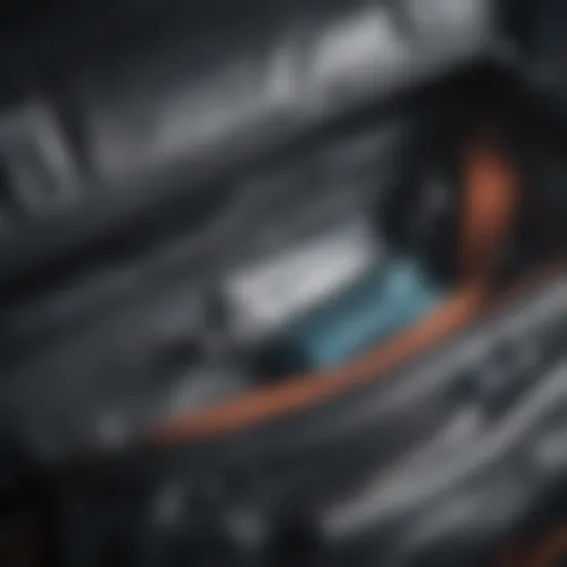 A close-up view of a waterproof compartment in a gym bag showcasing its interior texture.