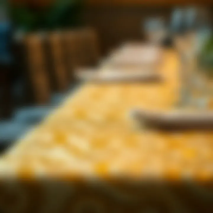 Close-Up View of the Luxurious Texture of a Gold Table Runner Close-up of the texture of a gold table runner