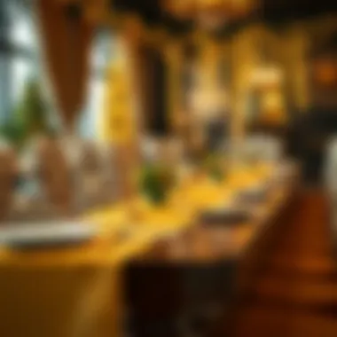 Festive Dining Arrangement Featuring a Gold Table Runner Gold table runner in a festive dining arrangement