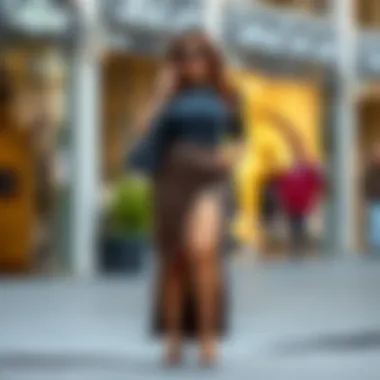 Stylish outfit featuring a double slit skirt paired with accessories