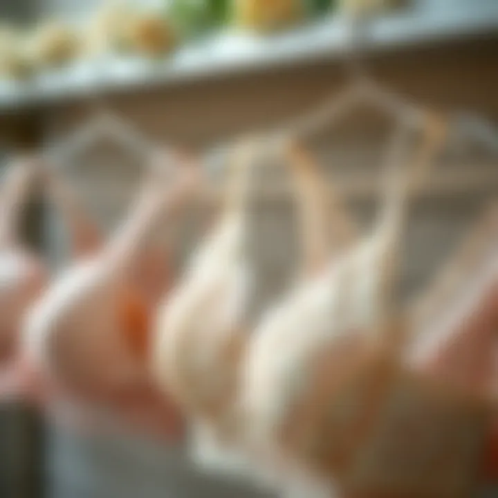 A serene display of floral lace bra sets in a harmonious color palette