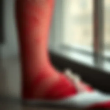 Close-up of the intricate design of fish net socks