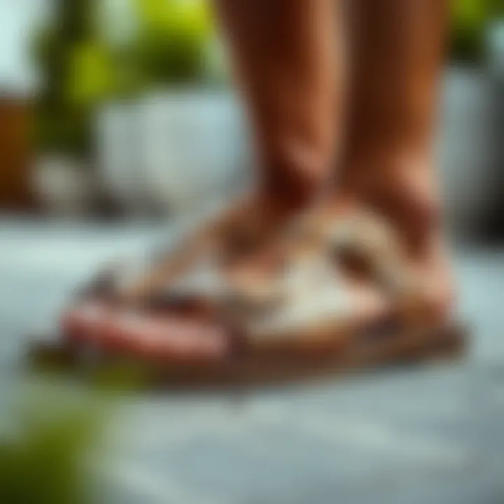 Close-up of unique design features of flat sandals