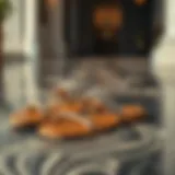 Elegant flat sandals on a stylish surface